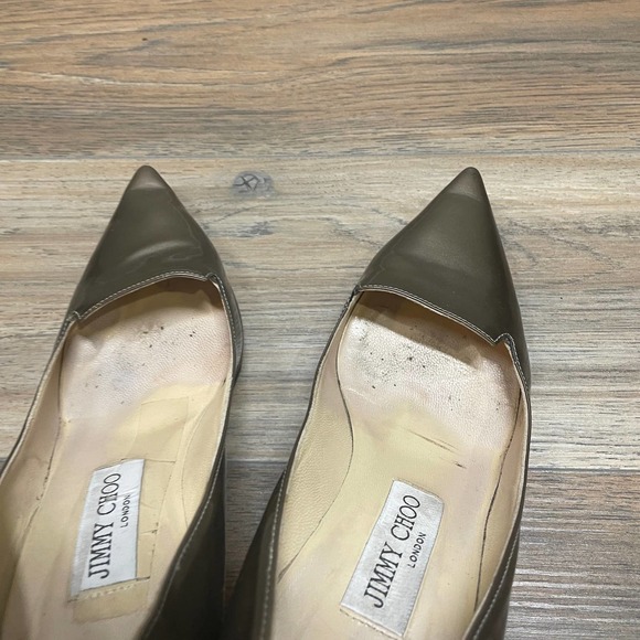 Jimmy Choo Size 37.5 US 7.5 Patent Leather Pumps Heels Metallic Gray Pointed Toe - Picture 6 of 8